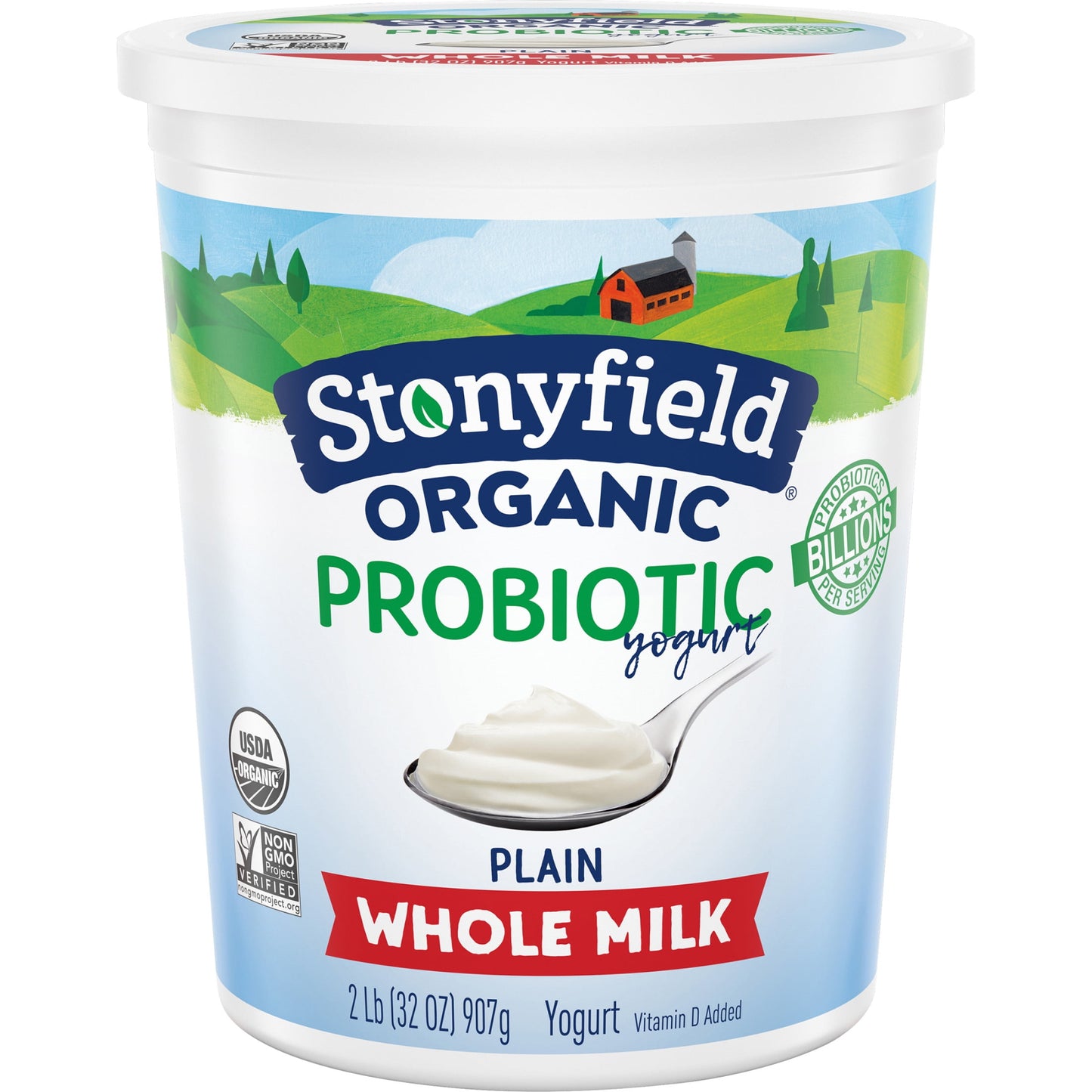 Stonyfield Organic Whole Milk Probiotic Yogurt, Plain, 32 oz.