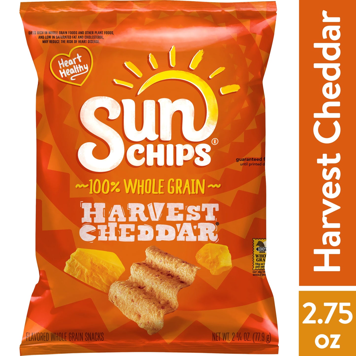 SunChips Harvest Cheddar Flavored Whole Grain Snack Chips, 2.75 oz Bag