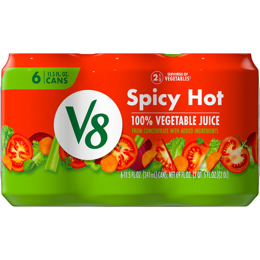 V8 Spicy Hot 100% Vegetable Juice, 11.5 fl oz Can (Pack of 6)