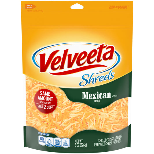 Velveeta Shreds Mexican Style Blend Shredded Cheese, 8 oz Bag