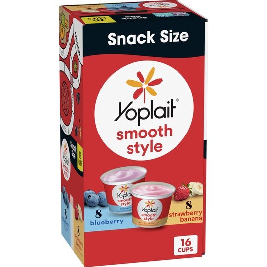 Yoplait Smooth Style Low Fat Yogurt, Snack Cups Variety Pack, 4 LBS, 16 Yogurt Cups