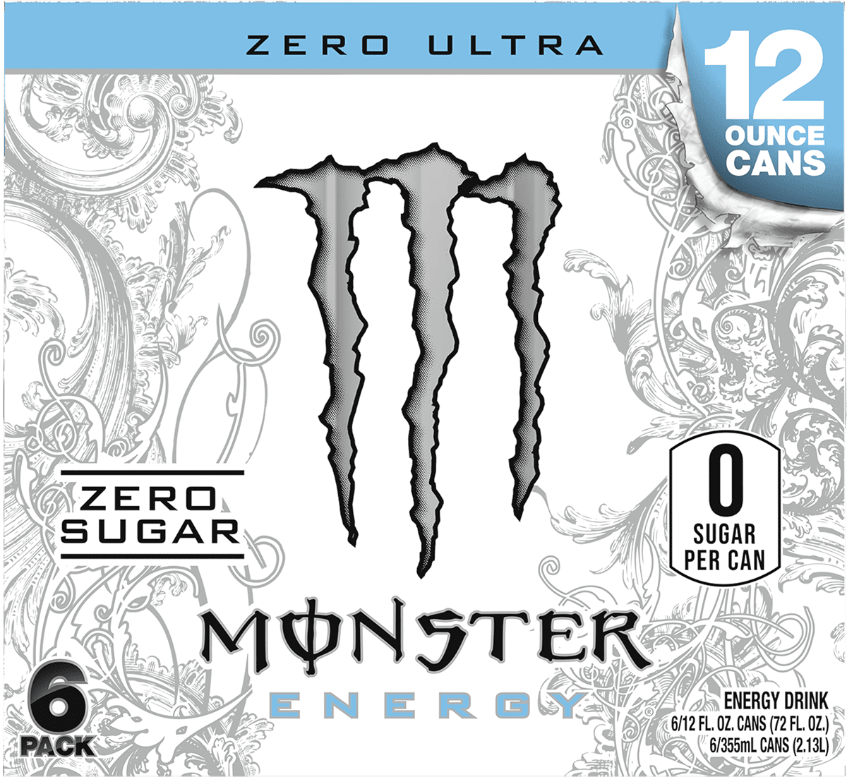 Monster Energy, Zero Ultra, Sugar Free Energy Drink, 12 fl oz, 6 Pack