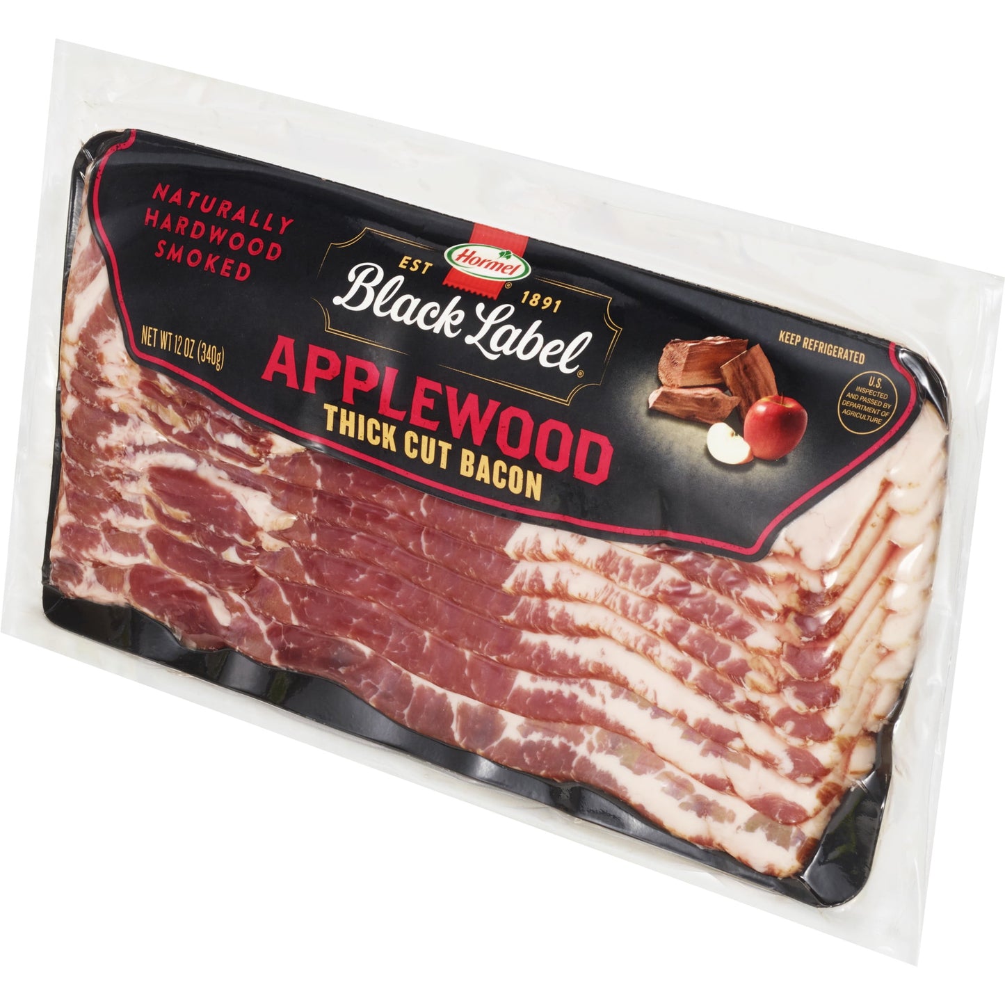 HORMEL BLACK LABEL Pork Bacon, Premium Applewood, 12 oz Plastic Package