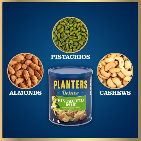 Planters Deluxe Pistachio Nut Mix with Pistachios, Almonds & Cashews, 14.5 oz Canister