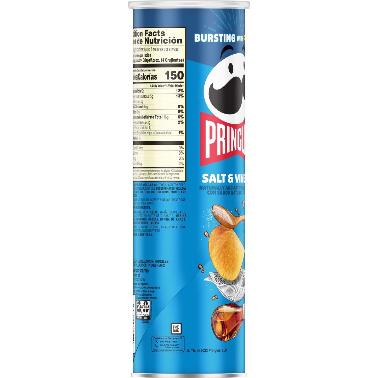 Pringles Salt and Vinegar Potato Crisps Chips, 5.5 oz