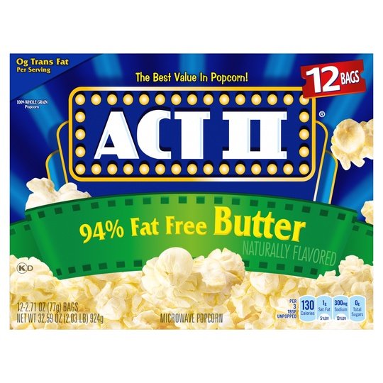 ACT II 94% Fat-Free Butter Microwave Popcorn, 2.71 oz, 12 Count