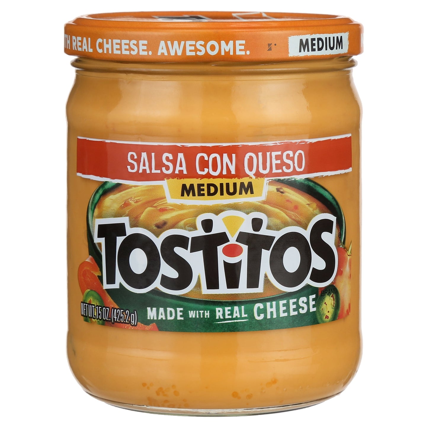 Tostitos Salsa, Medium Salsa Con Queso, 15 Oz Jar