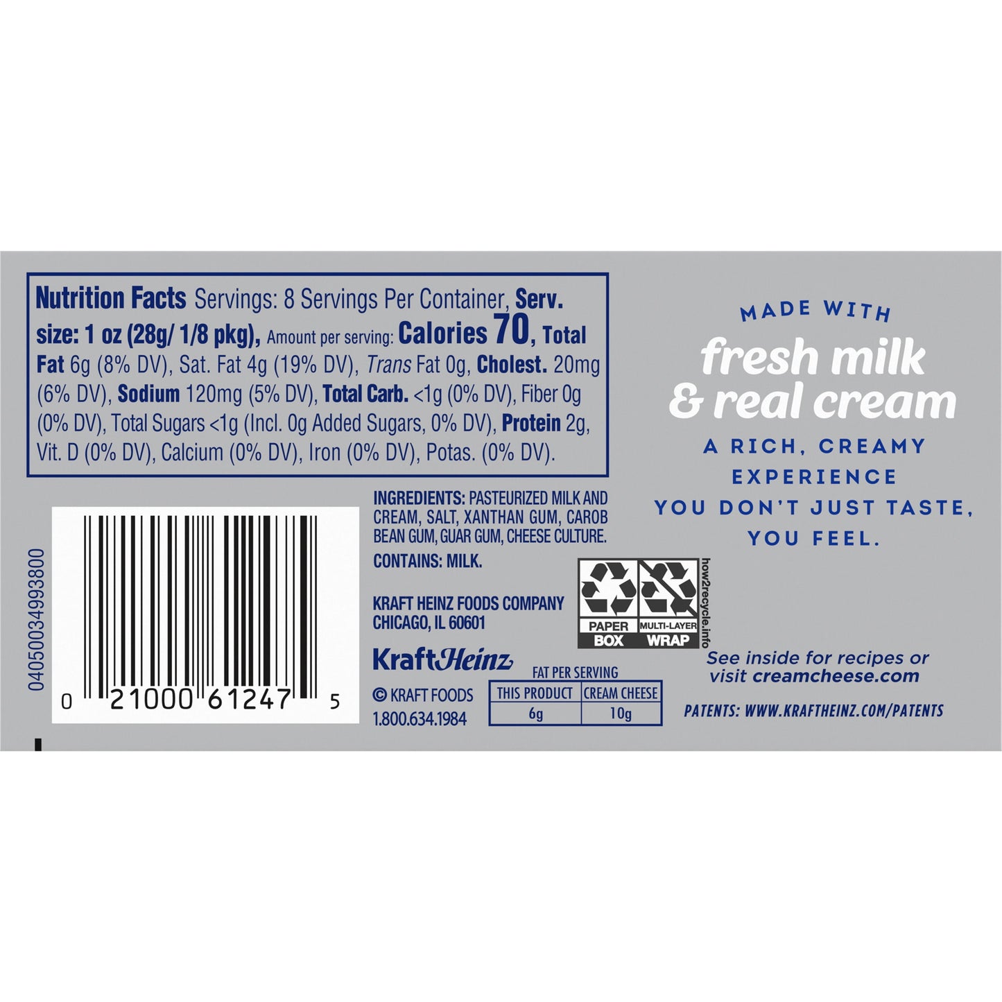 Philadelphia No Preservatives, 1/3 Fat Original Cream Cheese, 8 oz, 2 Count