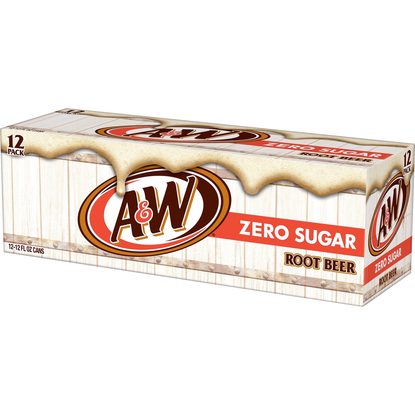 A&W Zero Sugar Root Beer Soda, 12 fl oz cans, 12 pack