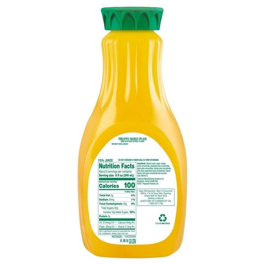 Tropicana Pineapple Mango Splash Juice Drink, 52 oz Bottle