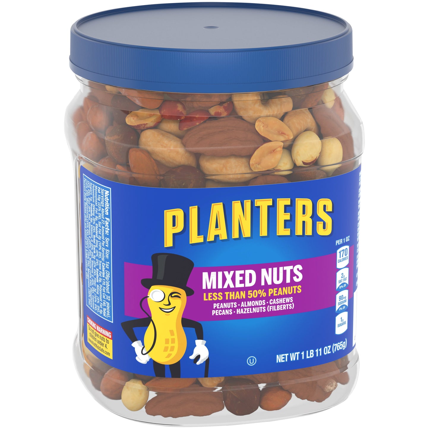 Planters Mixed Nuts Less Than 50% Peanuts with Peanuts, Almonds, Cashews, Pecans & Hazelnuts, 1.69 lb Container