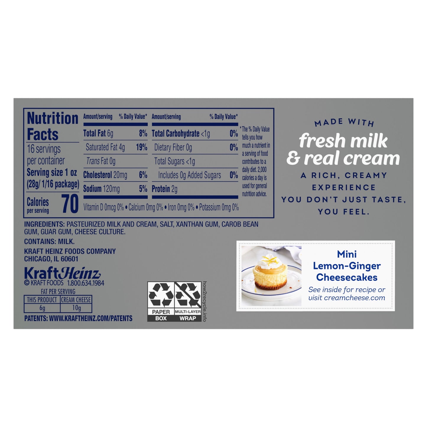 Philadelphia No Preservatives, 1/3 Fat Original Cream Cheese, 8 oz, 2 Count