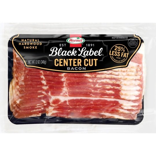 HORMEL BLACK LABEL Pork Bacon, Center Cut, Gluten Free, 12 oz Plastic Package