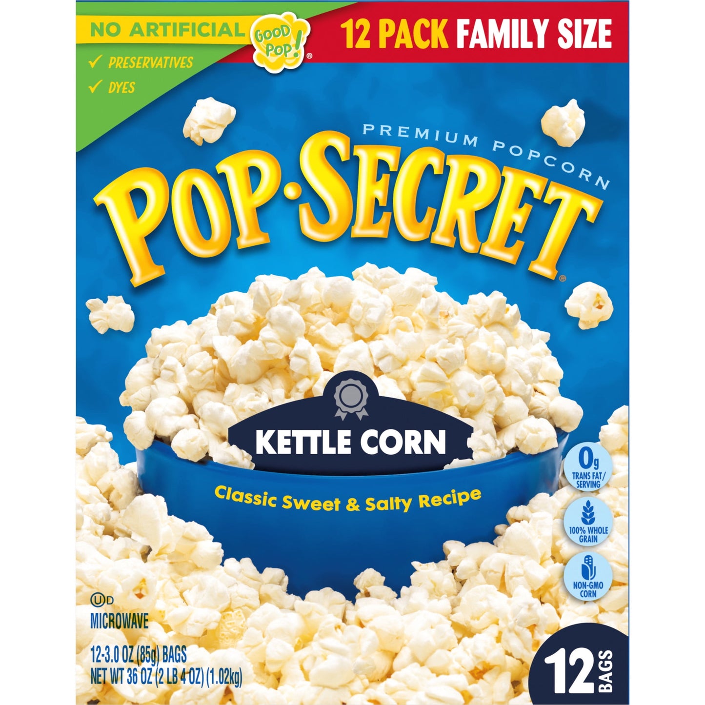 Pop Secret Popcorn, Kettle Corn Microwave Popcorn, 3 oz Sharing Bags, 12 Ct