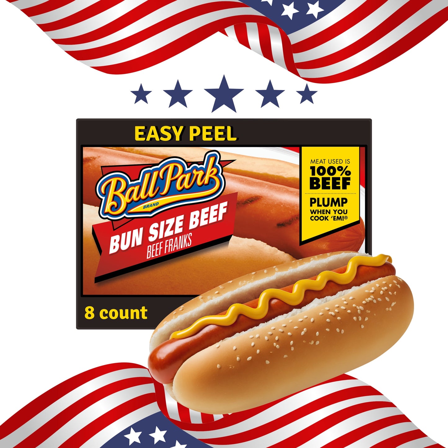 Ball Park Bun Length Beef Hot Dogs, 15 oz, 8 Count