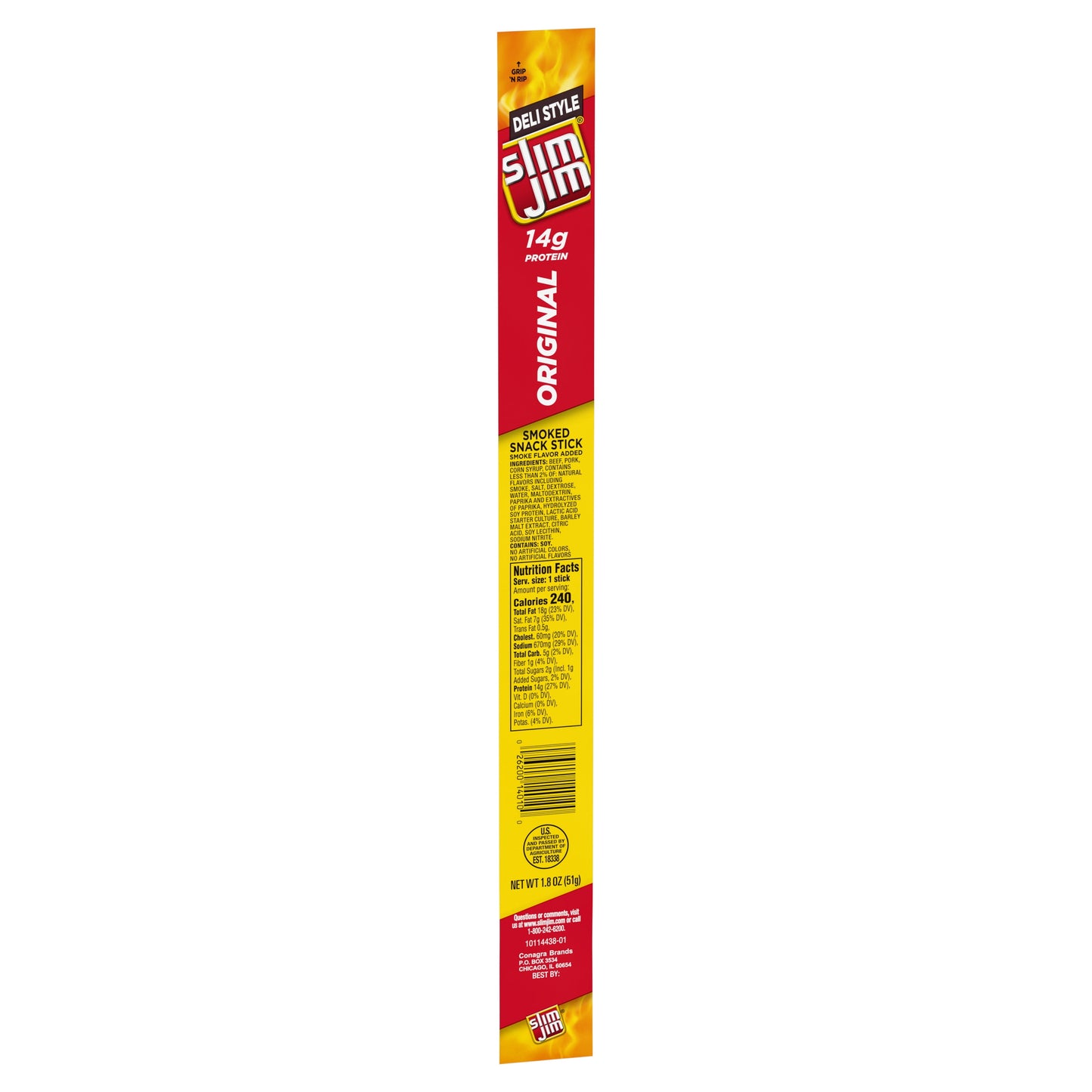 Slim Jim Original Deli Style Meat Stick, Meat Snacks, 1.8 oz