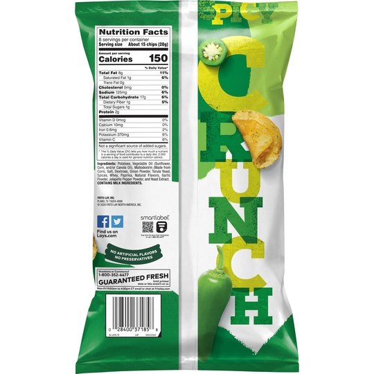 Lay's Kettle Cooked Jalapeno Potato Snack Chips, 8 oz Bag