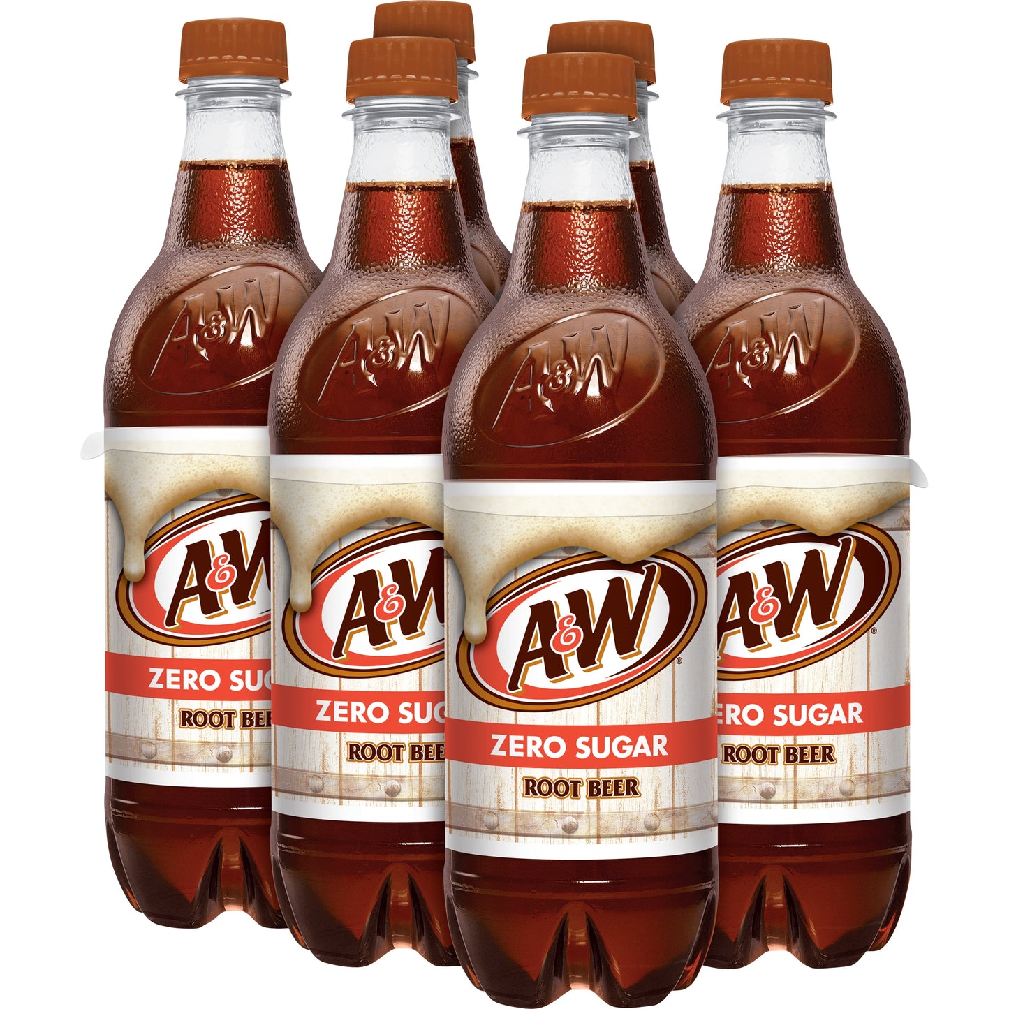 A&W Zero Sugar Root Beer Soda, .5 L bottles, 6 pack