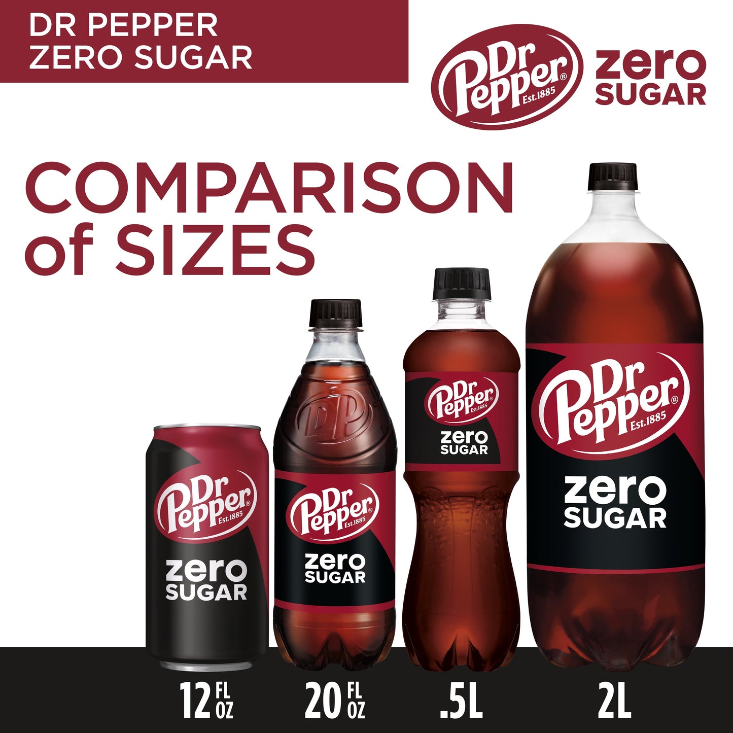 Dr Pepper Zero Sugar Soda, .5 L bottles, 6 pack