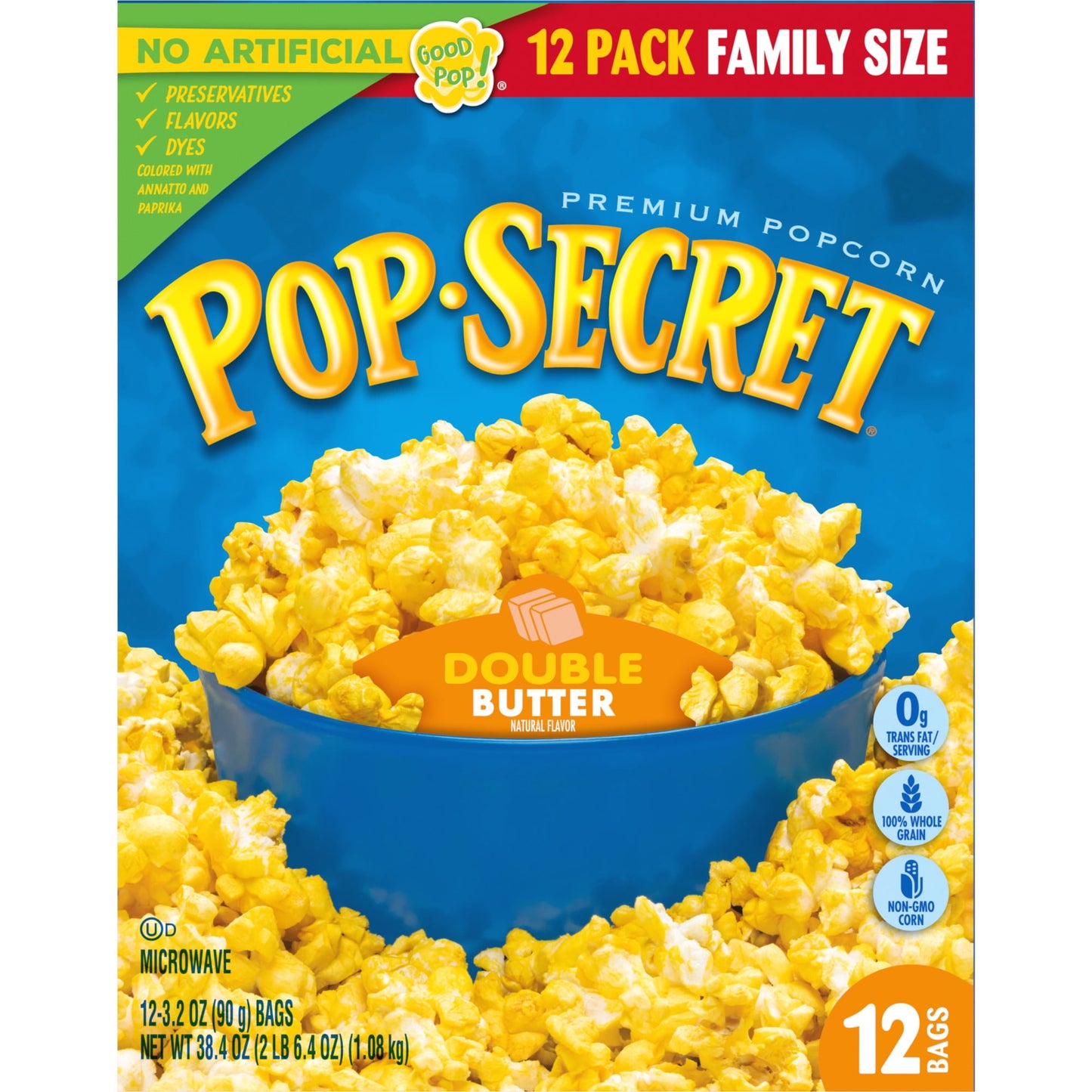 Pop Secret Popcorn, Double Butter Microwave Popcorn, 3.2 oz Sharing Bags, 12 Ct