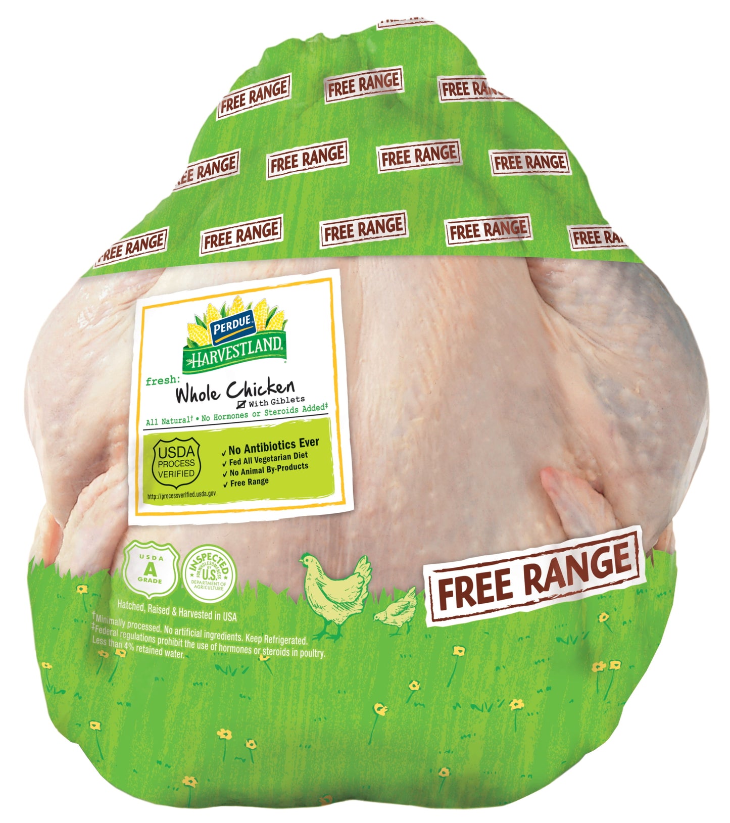 Perdue Harvestland, Free Range, Whole Chicken with Giblets, 21g Protein, 4 oz. Svg., 4-6.25 lb.