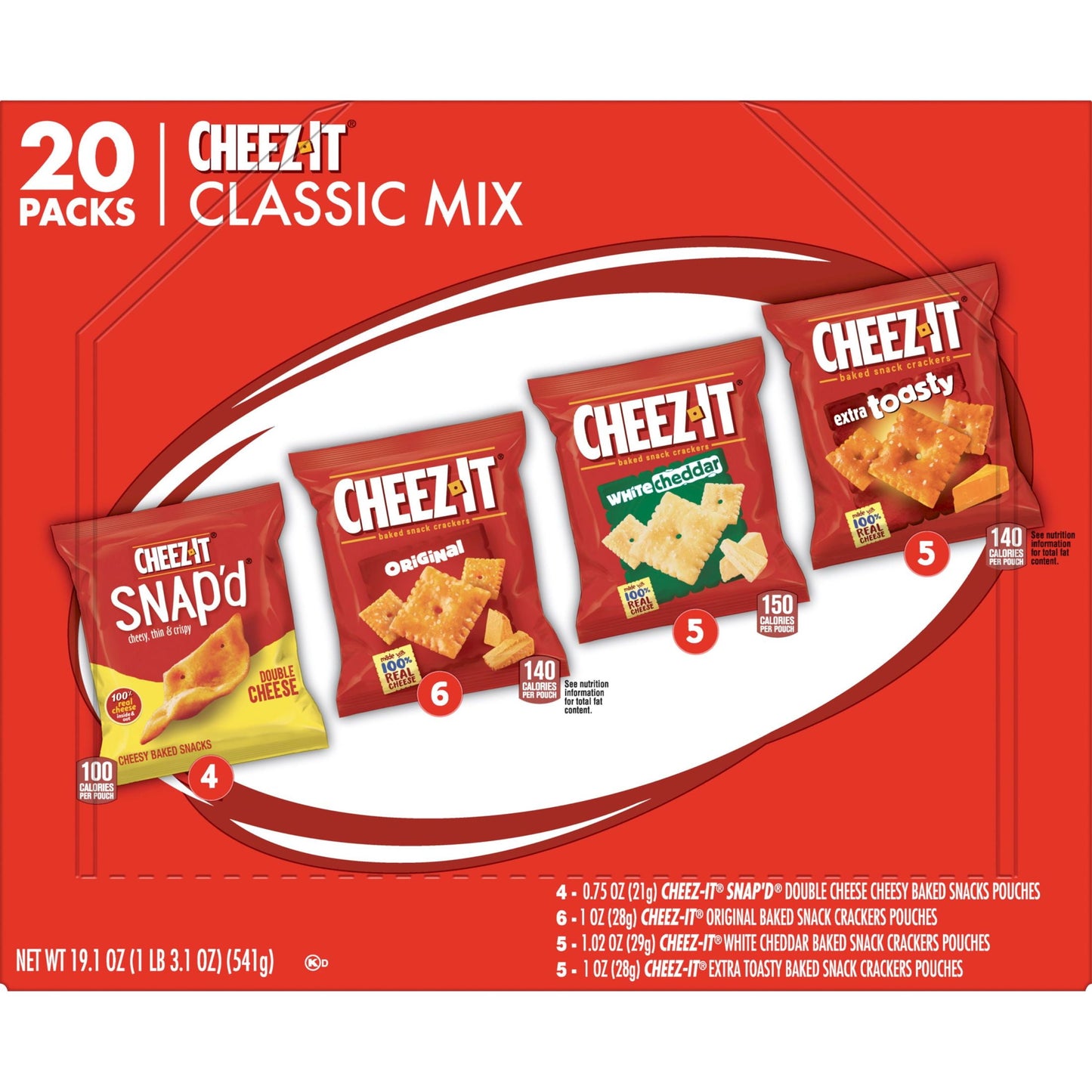 Cheez-It Variety Pack Cheese Crackers, 19.1 oz, 20 Count