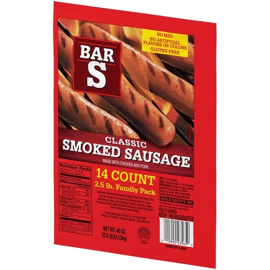 Bar-S Classic Smoked Sausage, 2.5 lb Family Pack, 14 Count