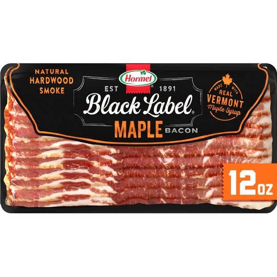 HORMEL BLACK LABEL Maple Pork Bacon, Gluten Free, 12 oz Plastic Package