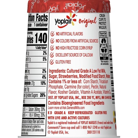 Yoplait Original Strawberry Low Fat Yogurt, 6 OZ Yogurt Cup