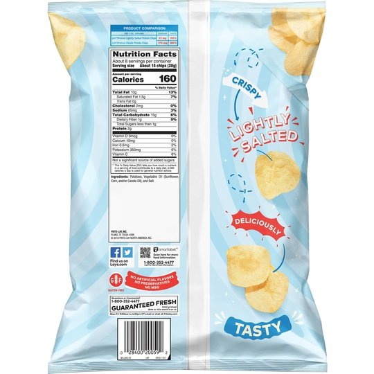 Lay's Potato Chips, Lightly Salted Classic Flavor, 7.75 oz Bag