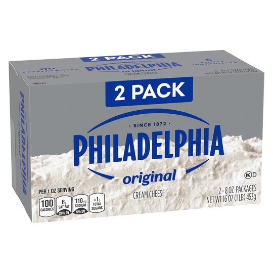 Philadelphia No Preservatives Original Cream Cheese 8 oz, 2 Count