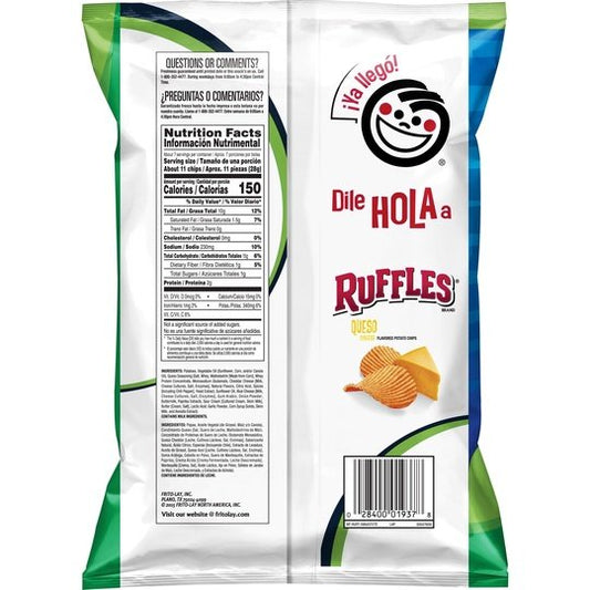 Ruffles Queso Cheese Flavored Potato Chips, 6.5 oz Bag