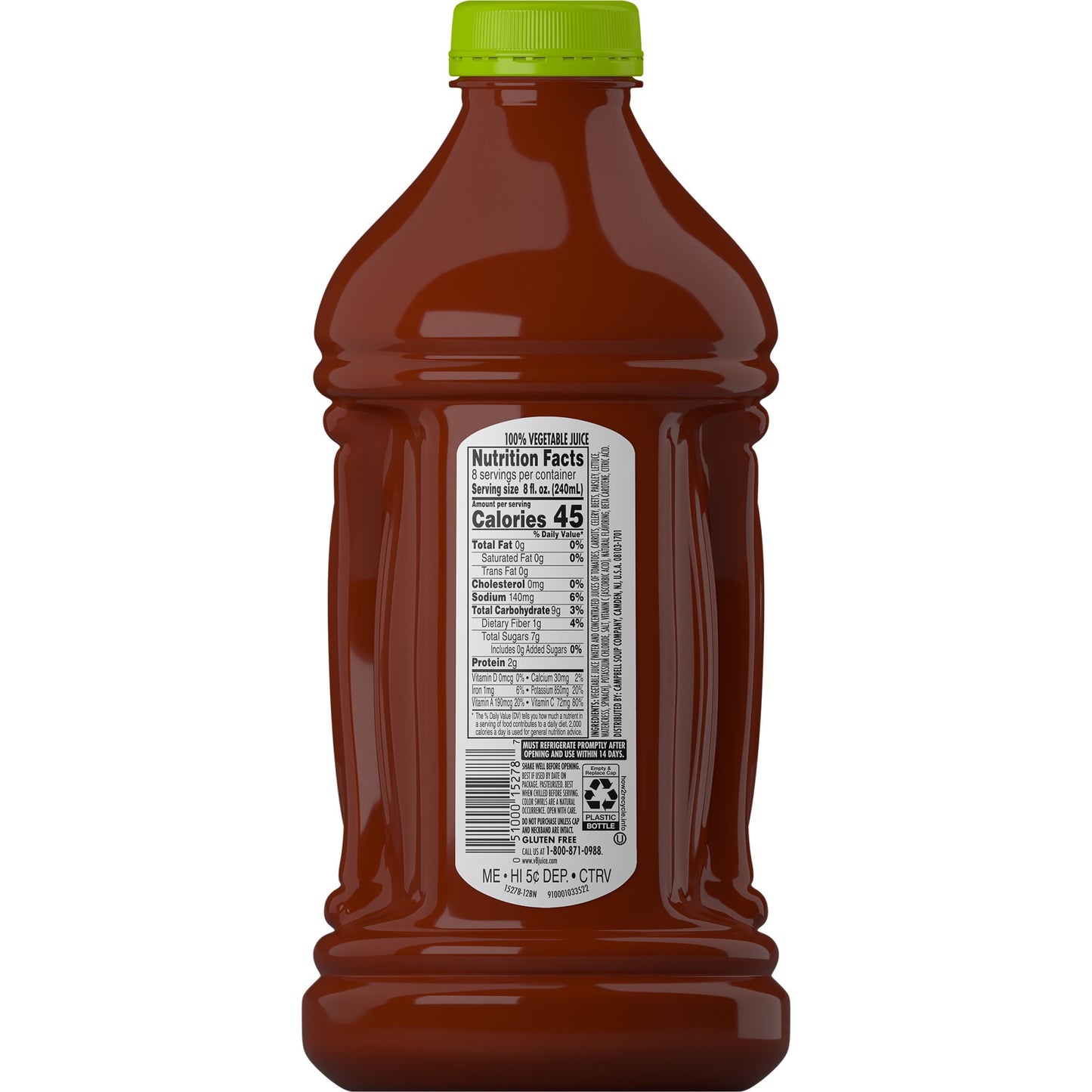 V8 Low Sodium Original 100% Vegetable Juice, 64 fl oz Bottle