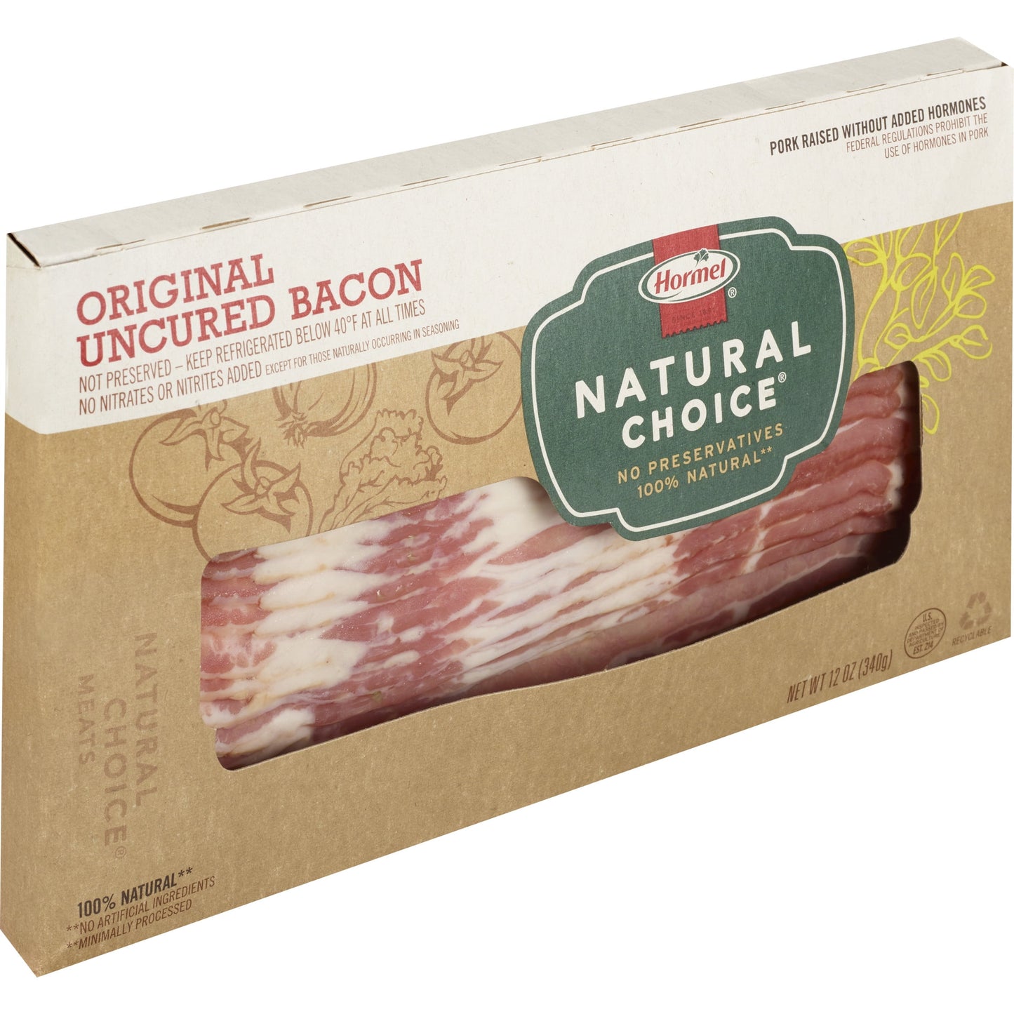 HORMEL NATURAL CHOICE Uncured Pork Bacon Original, 12 oz Plastic Package