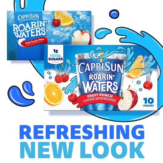 Capri Sun Roarin' Waters Fruit Punch Wave Flavored Water Kids Drink Pouches, 10 Ct Box, 6 fl oz Pouches