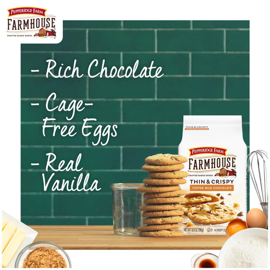 Pepperidge Farm Farmhouse Thin & Crispy Toffee Milk Chocolate Cookies, 6.9 oz. Bag