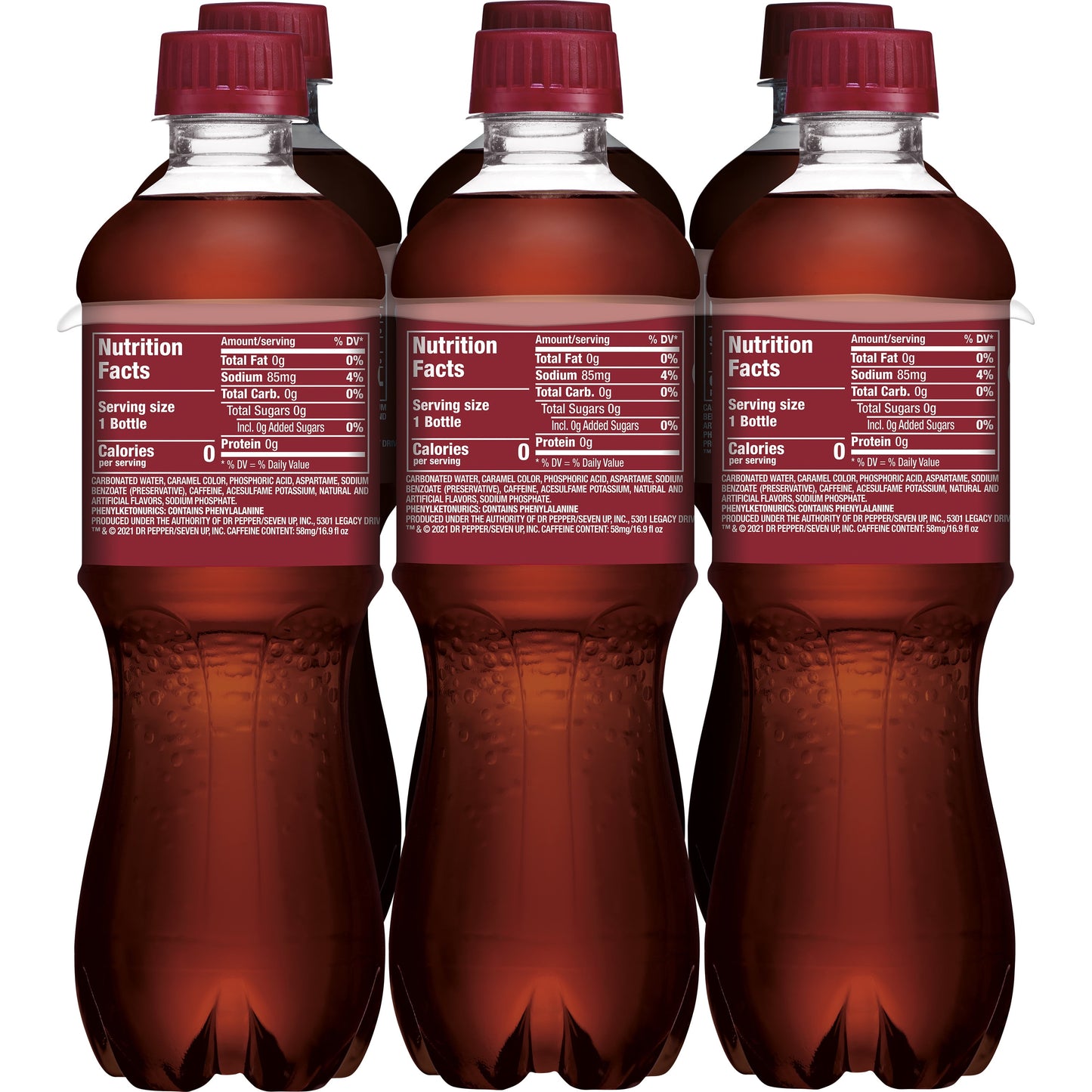 Dr Pepper Zero Sugar Soda, .5 L bottles, 6 pack