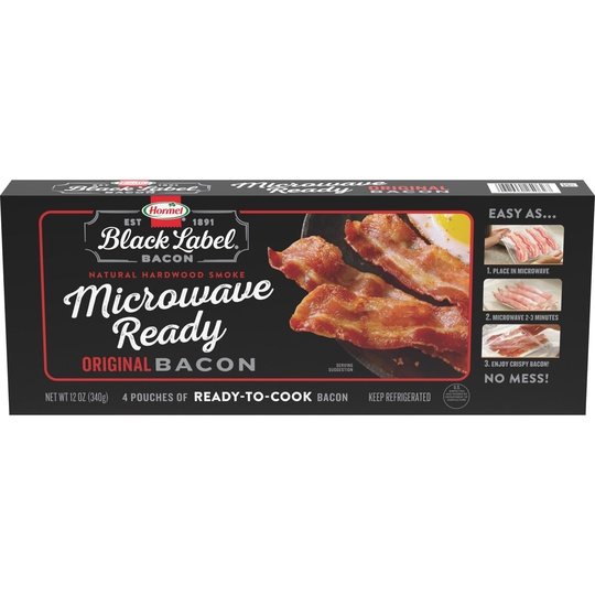 HORMEL BLACK LABEL Microwave Ready Pork Bacon, Gluten Free, 12 oz Plastic Pouch (4 Pouches per Pack)