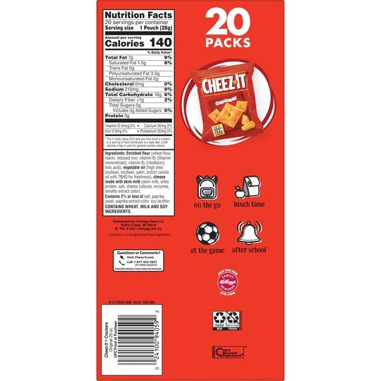 Cheez-It Original Cheese Crackers, 20 oz, 20 Count