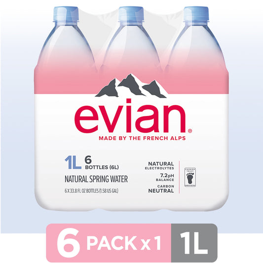 Evian Natural Spring Water, 33.8 Fl Oz, 6-Pack