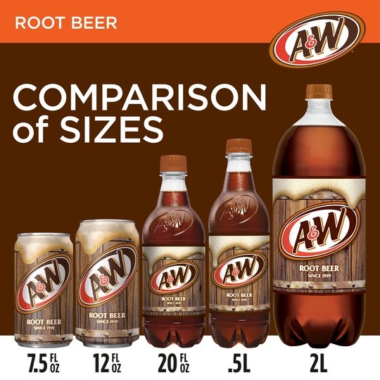 A&W Caffeine-Free, Low Sodium Root Beer Soda Pop, 16.9 Fl Oz, 6 Pack Bottles