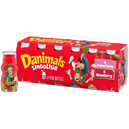 Danimals Smoothie Strawberry Explosion and Cotton Candy Dairy Drink, 3.1 OZ, 12 Ct