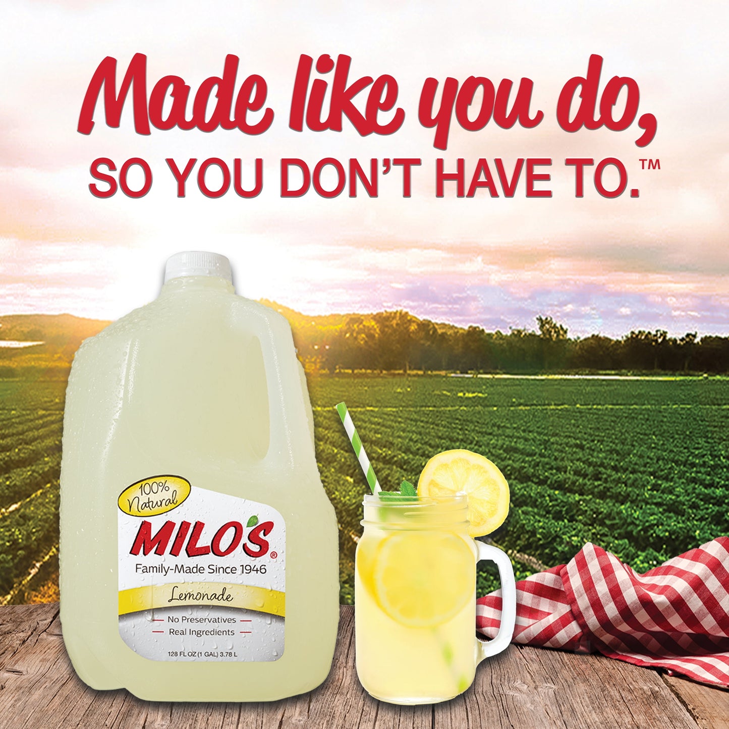 Milo's Lemonade 100% Natural, 128 fl oz Jug  Caffeine Free, No Added Colors