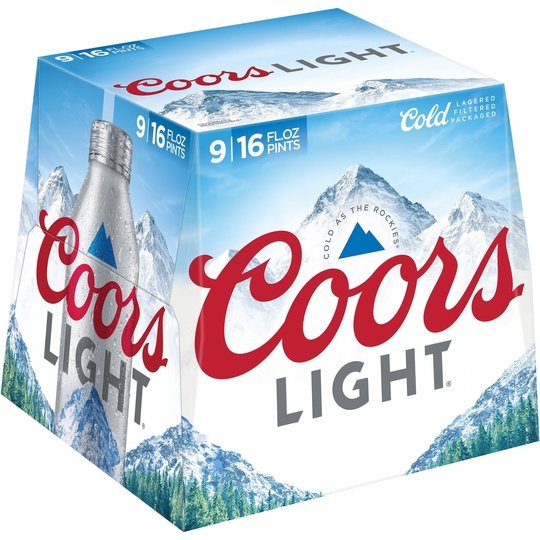 Coors Light Lager Beer, 9 Pack, 16 fl oz Bottles, 4.2% ABV