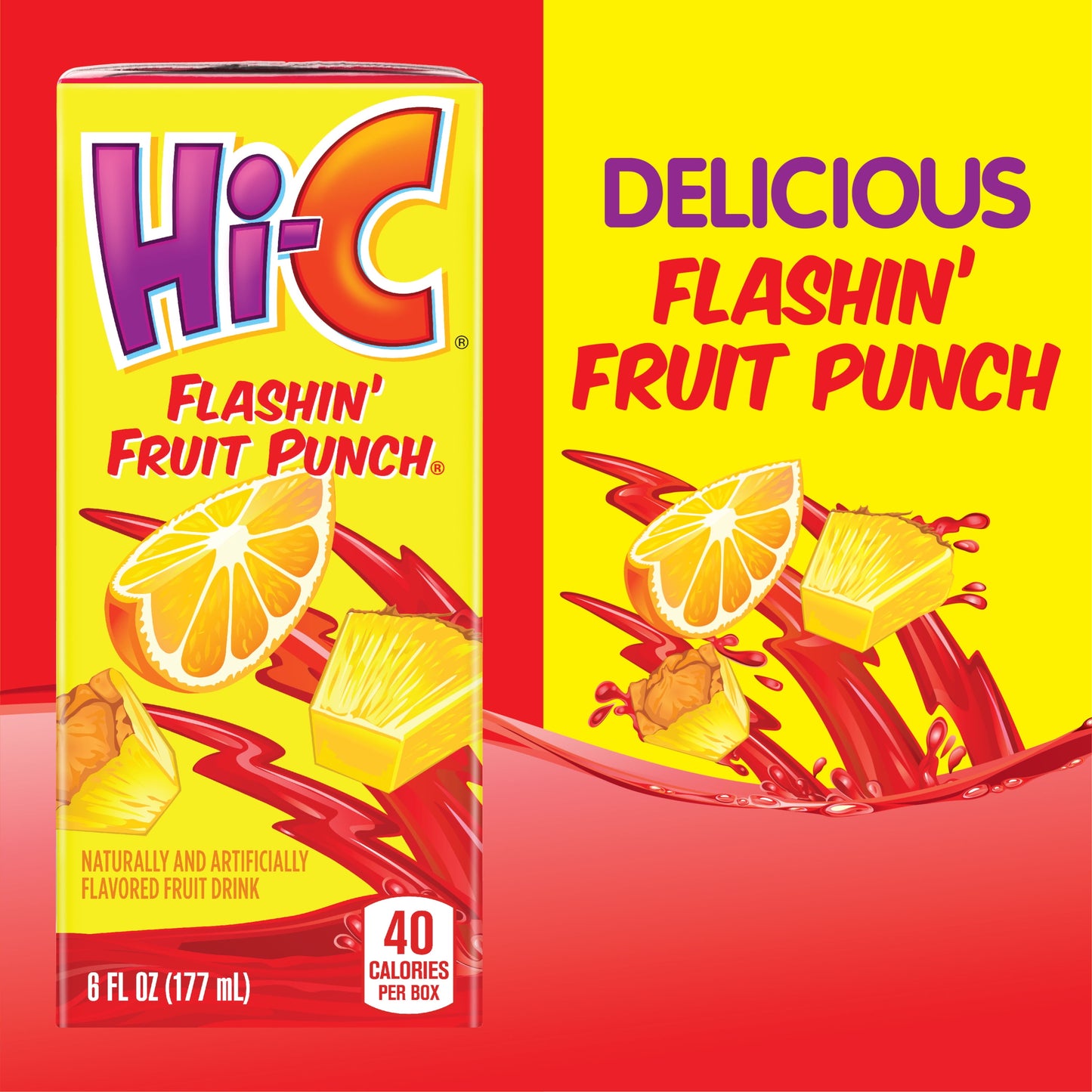 Hi-C Flashin Fruit Punch Juice, 6 fl oz, 8 Juice Boxes