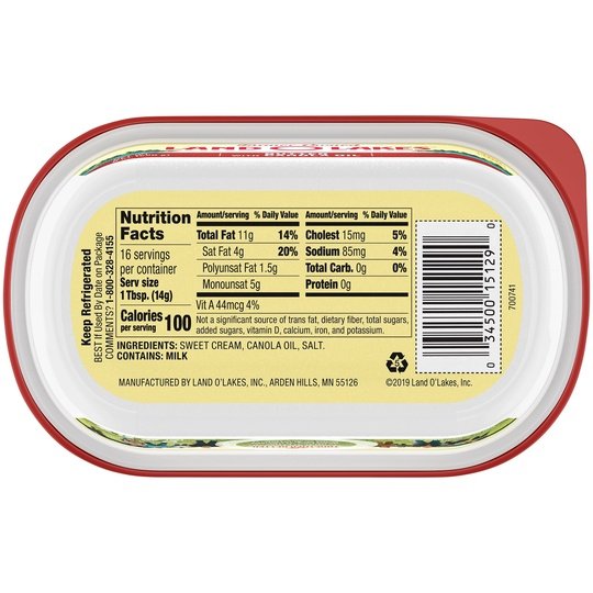 Land O Lakes Spreadable Butter with Canola Oil, 8 oz Tub