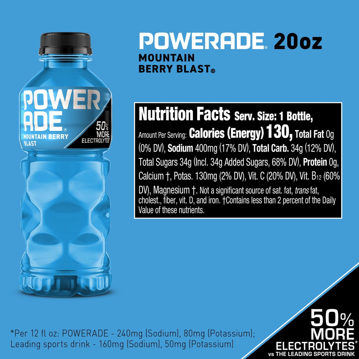 POWERADE Electrolyte Enhanced Mountain Berry Blast Sport Drink, 20 fl oz, Bottle