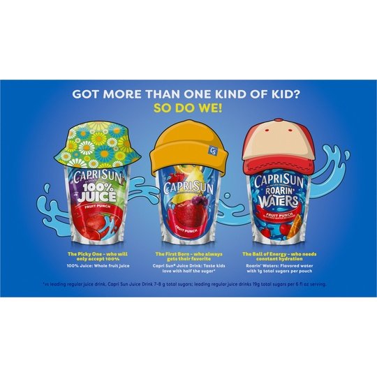 Capri Sun Roarin' Waters Fruit Punch Wave Flavored Water Kids Drink Pouches, 10 Ct Box, 6 fl oz Pouches