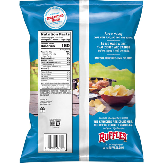 Ruffles Original Potato Snack Chips,Party Size, 13 oz Bag