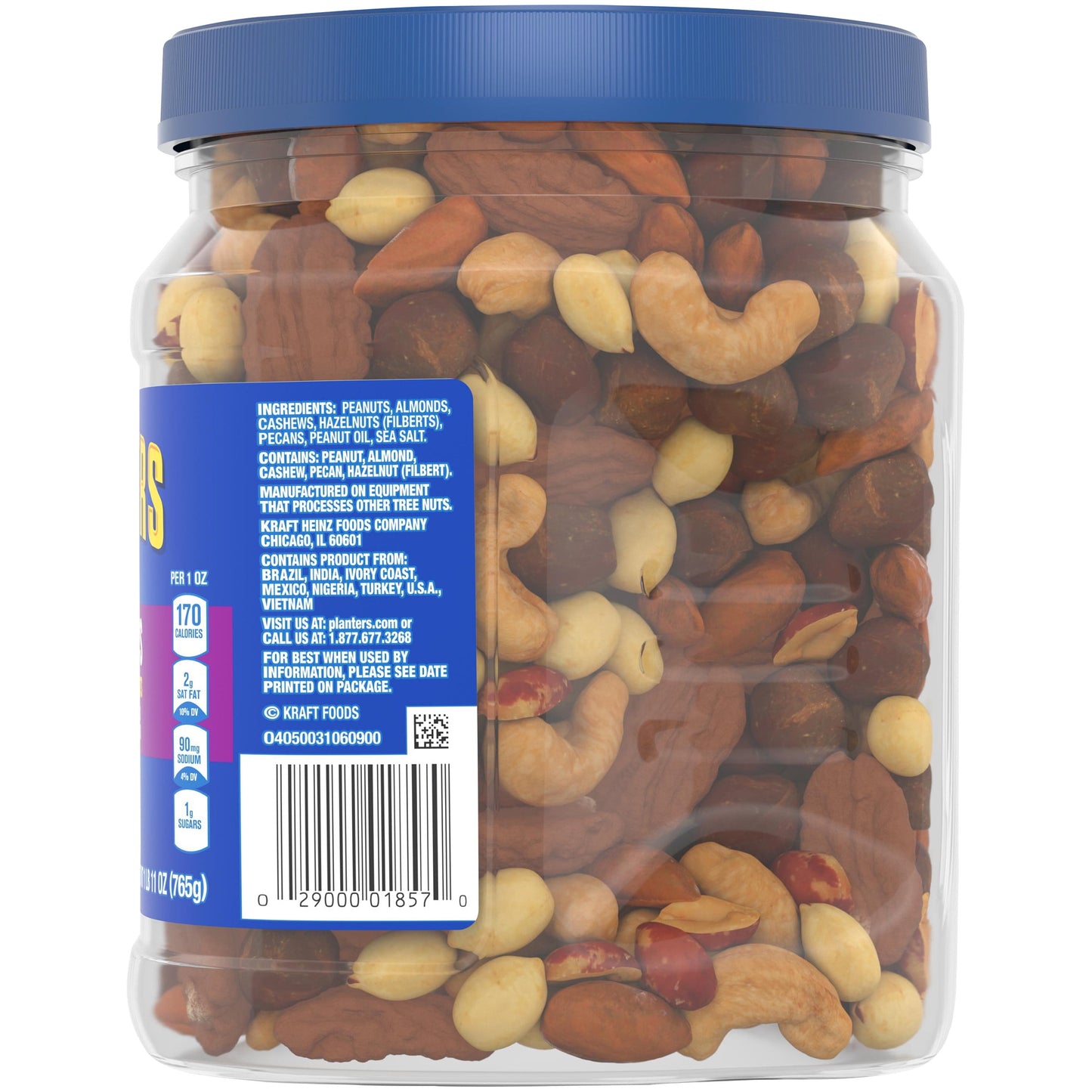 Planters Mixed Nuts Less Than 50% Peanuts with Peanuts, Almonds, Cashews, Pecans & Hazelnuts, 1.69 lb Container